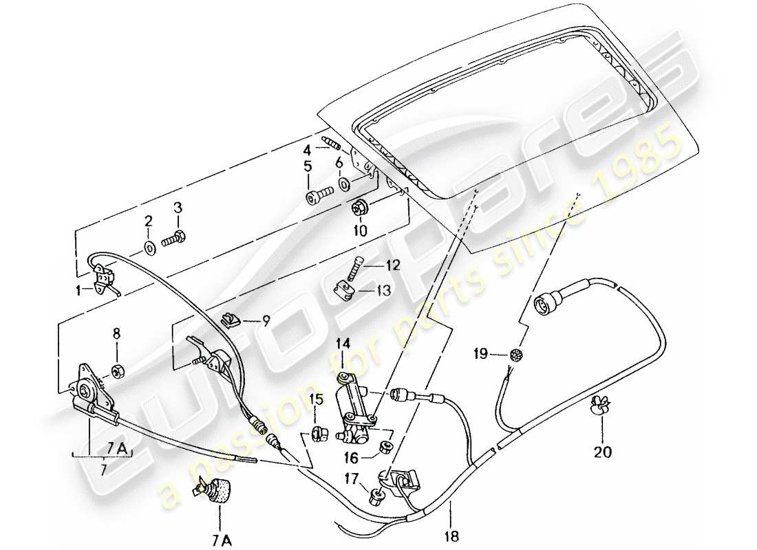 porsche 1998 (993) heckspoiler - antriebsmechanismus teilediagramm