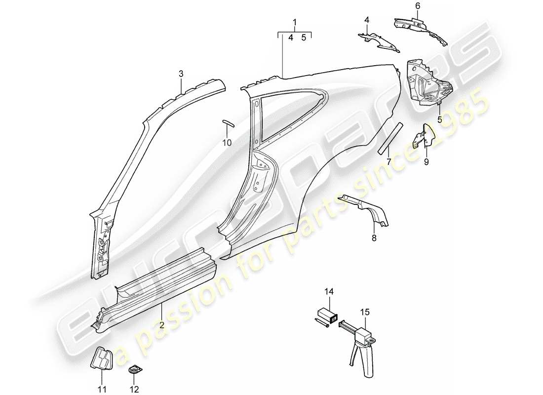 porsche 2007 (997-1 gt3) seitenwand teilediagramm