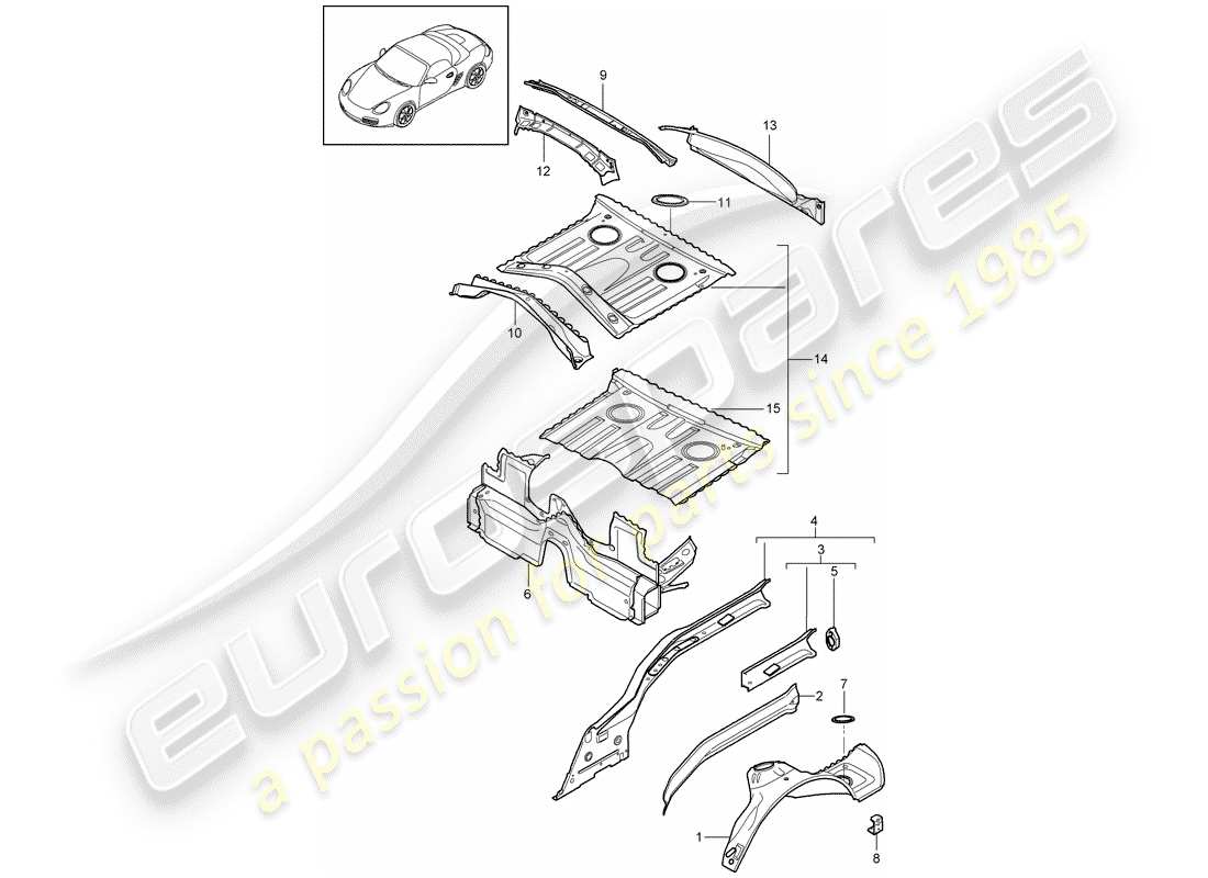 porsche 2012 (987 boxster) hinteres ende teilediagramm
