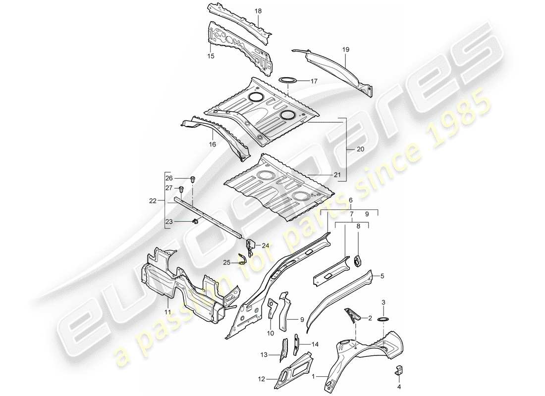porsche 2008 (987 cayman) hinteres ende teilediagramm