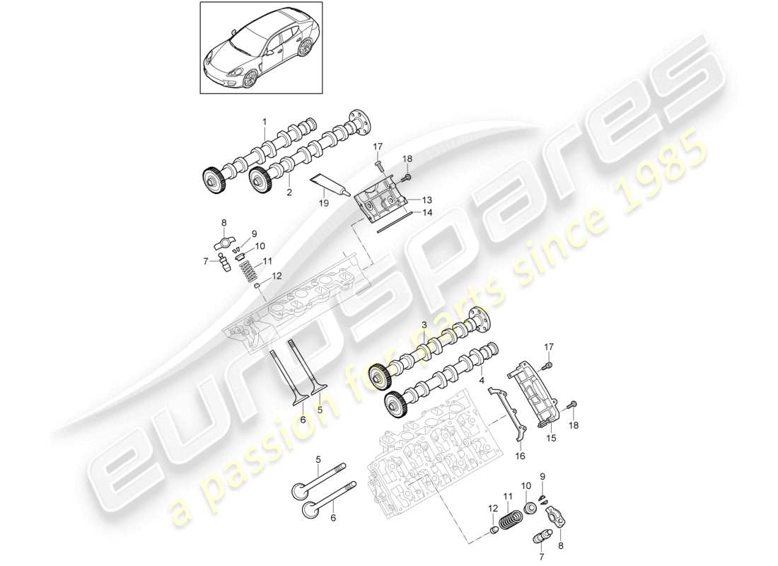 porsche 2010 (cayenne e1 9pa) nockenwelle, ventile abdeckung teilediagramm