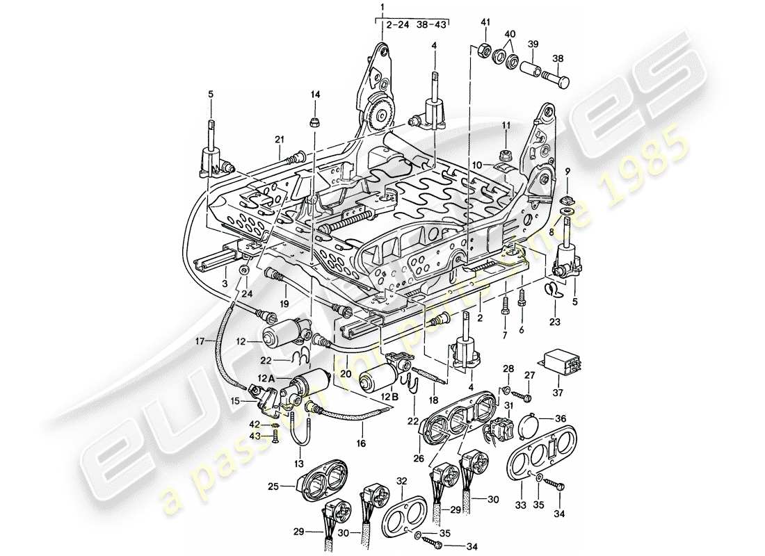 porsche 1985 (928) vordersitz - rahmen für sitz - einzelteile - d - mj 1985>> ersatzteildiagramm