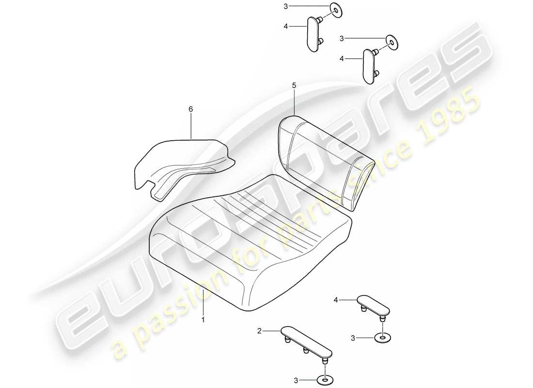 porsche 2004 (996 turbo / gt2) rücksitzkissen - notsitz - mittelteil ersatzteildiagramm
