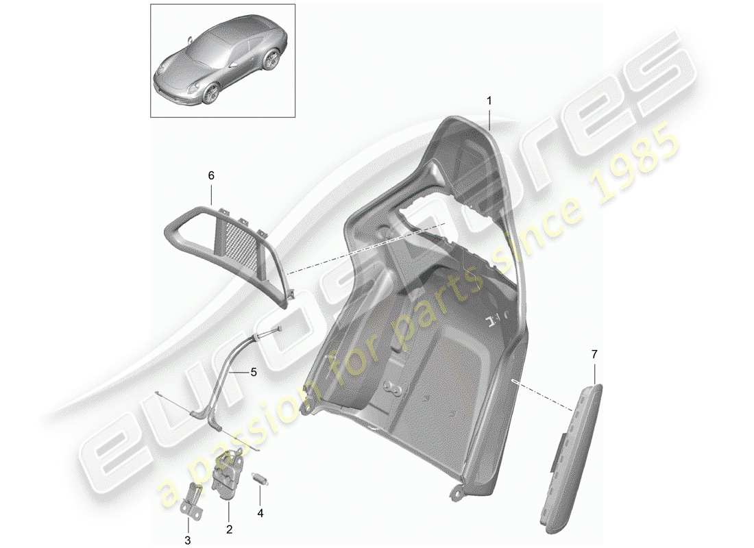 porsche 2015 (991-1) rückenlehnenschale ersatzteildiagramm