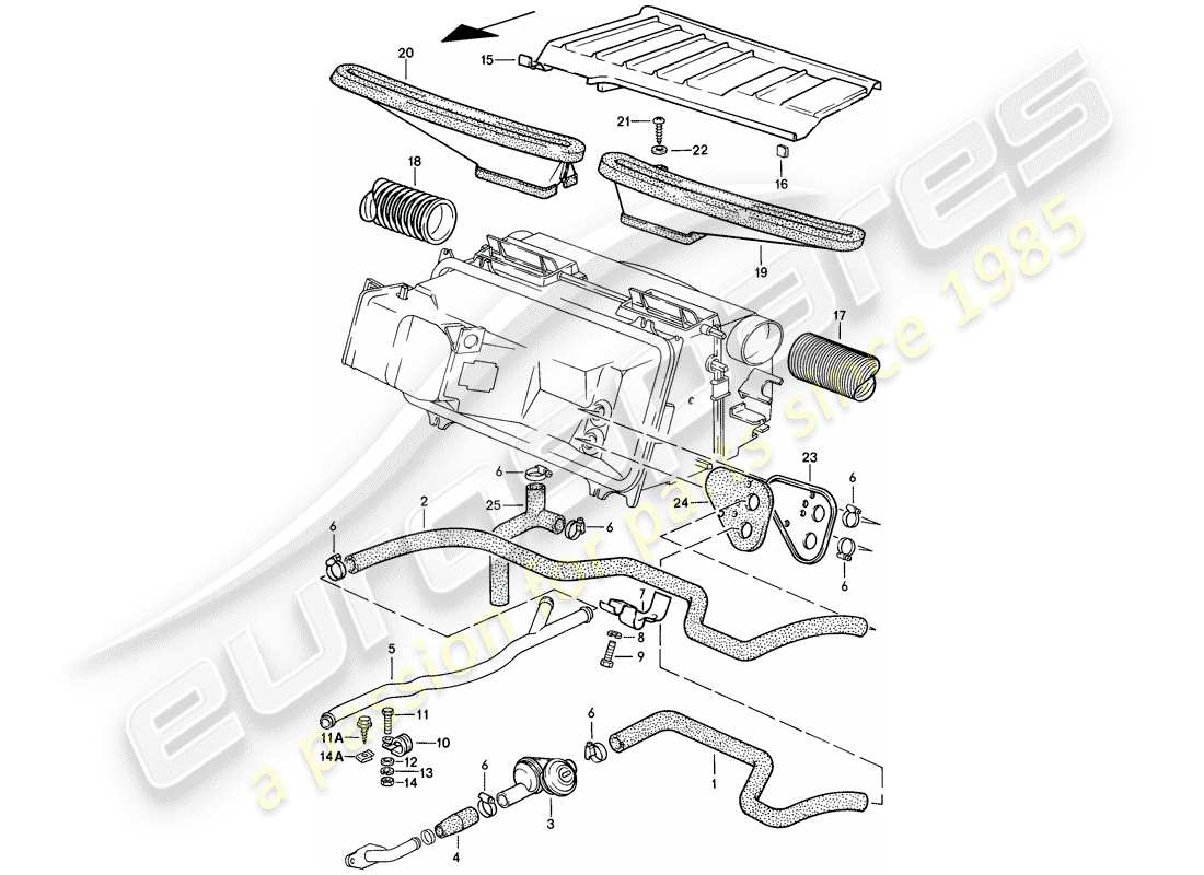porsche 1986 (928) heizungsschlauch - luftkanal ersatzteildiagramm
