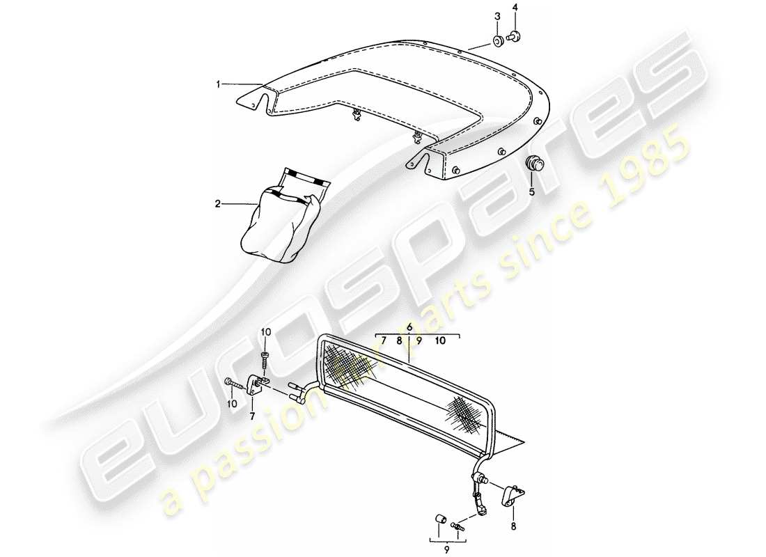 porsche 1998 (993) kofferraumabdeckung - windschutz ersatzteildiagramm
