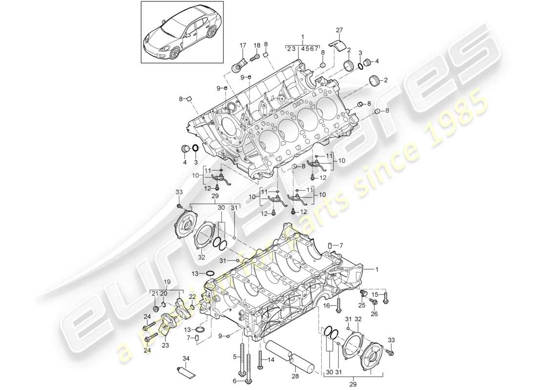 porsche 2010 (cayenne e1 9pa) kurbelgehäuse einzelteile teilediagramm
