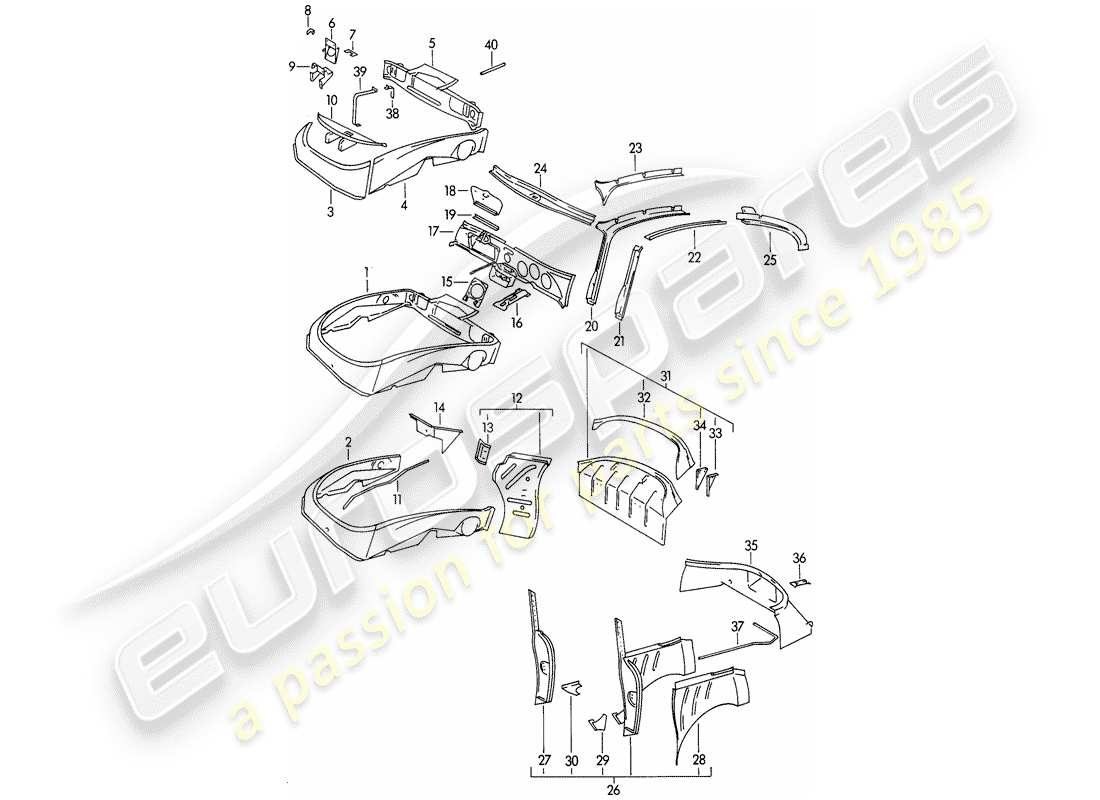porsche 1961 (356b/356c) innenverkleidung ersatzteildiagramm