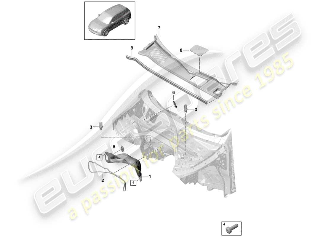 porsche 2018 (cayenne e3 9ya/9yb) wasserbehälter-ersatzteildiagramm