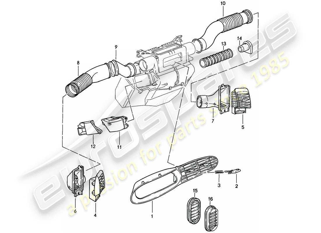 porsche 1988 (944) luftkanal teilediagramm
