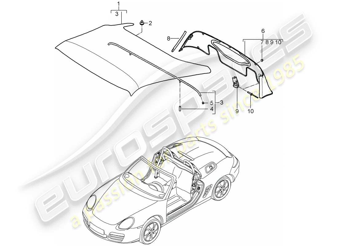 porsche 2009 (987 boxster) cabrio-verdeckabdeckung ersatzteildiagramm