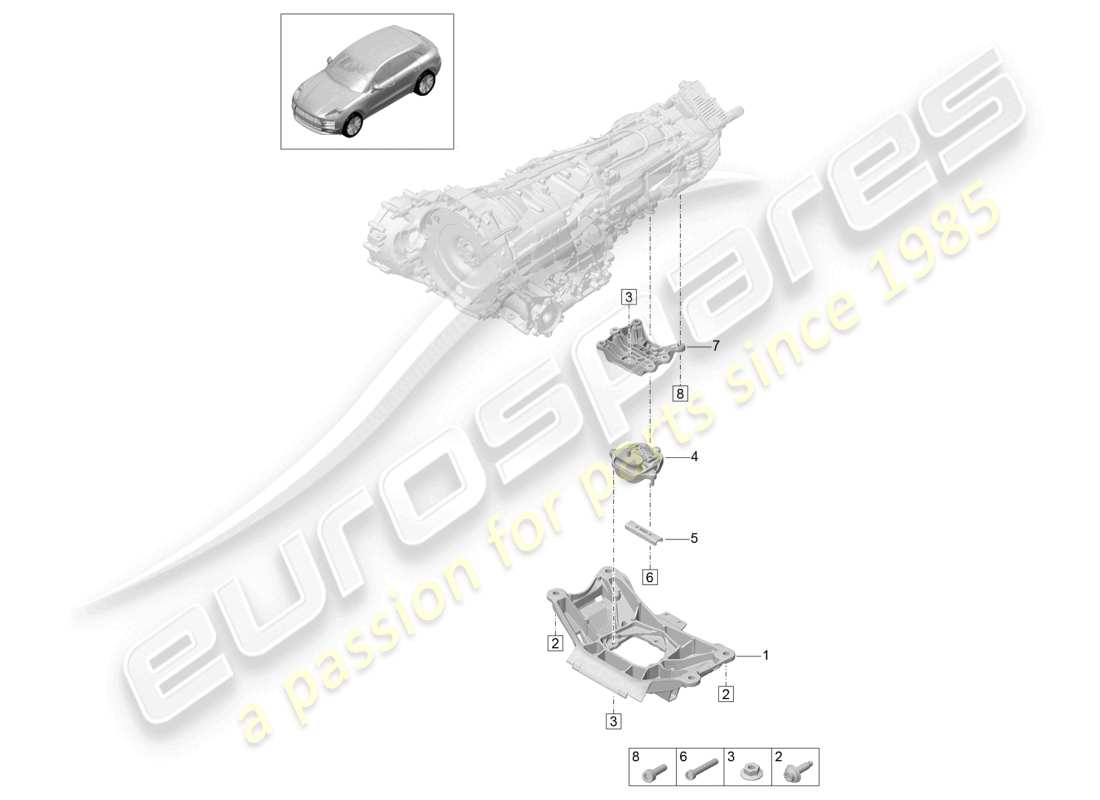 porsche 2020 (macan) getriebeträger teilediagramm
