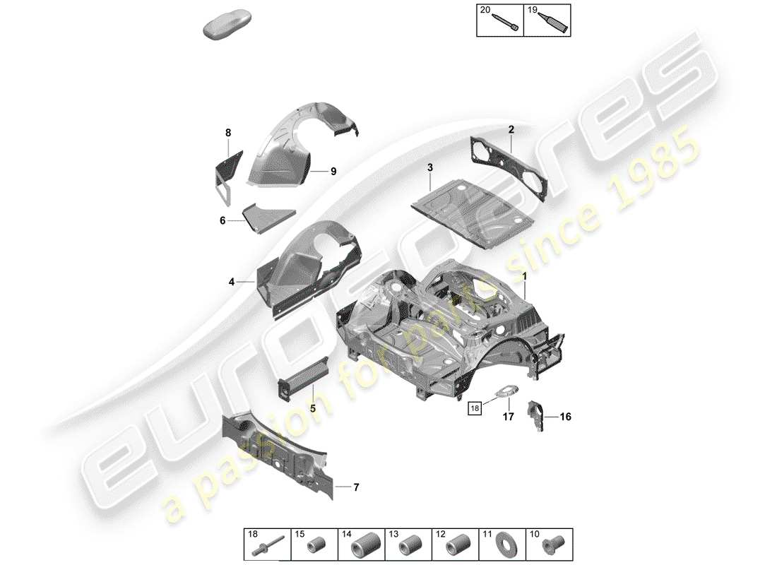 porsche 2020 (718 boxster spyder) hinteres ende teilediagramm