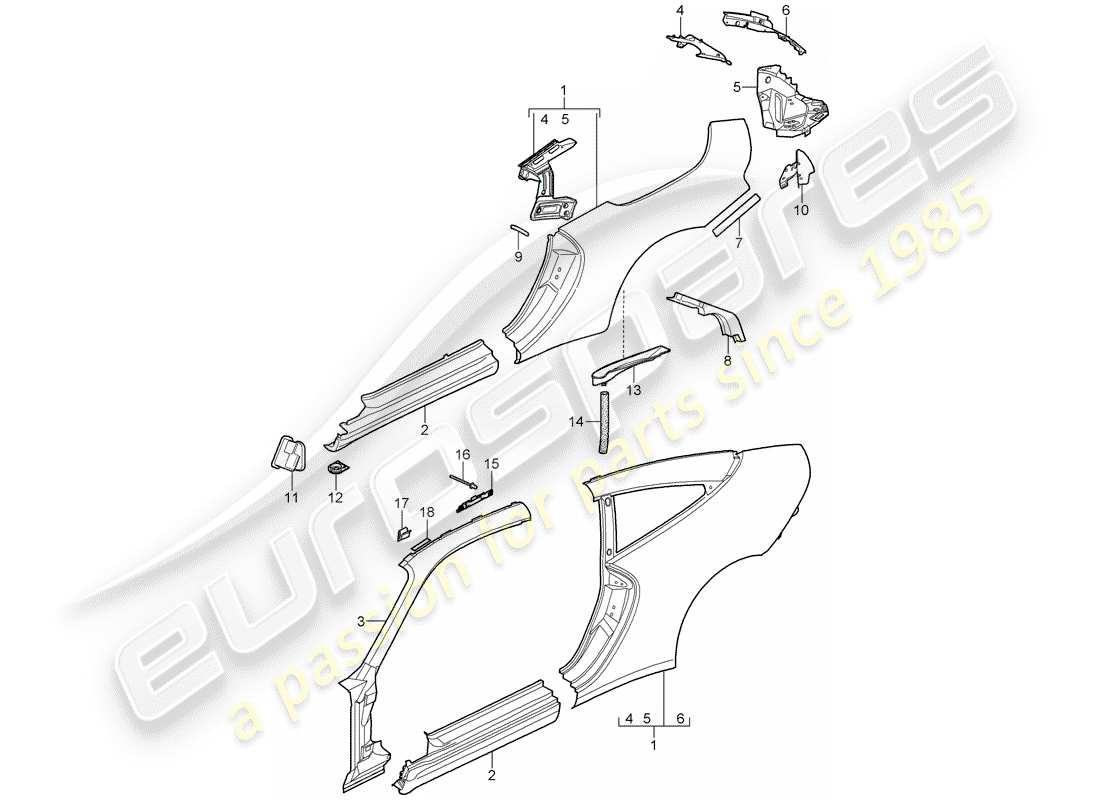 porsche 2006 (997-1) seitenwand teilediagramm