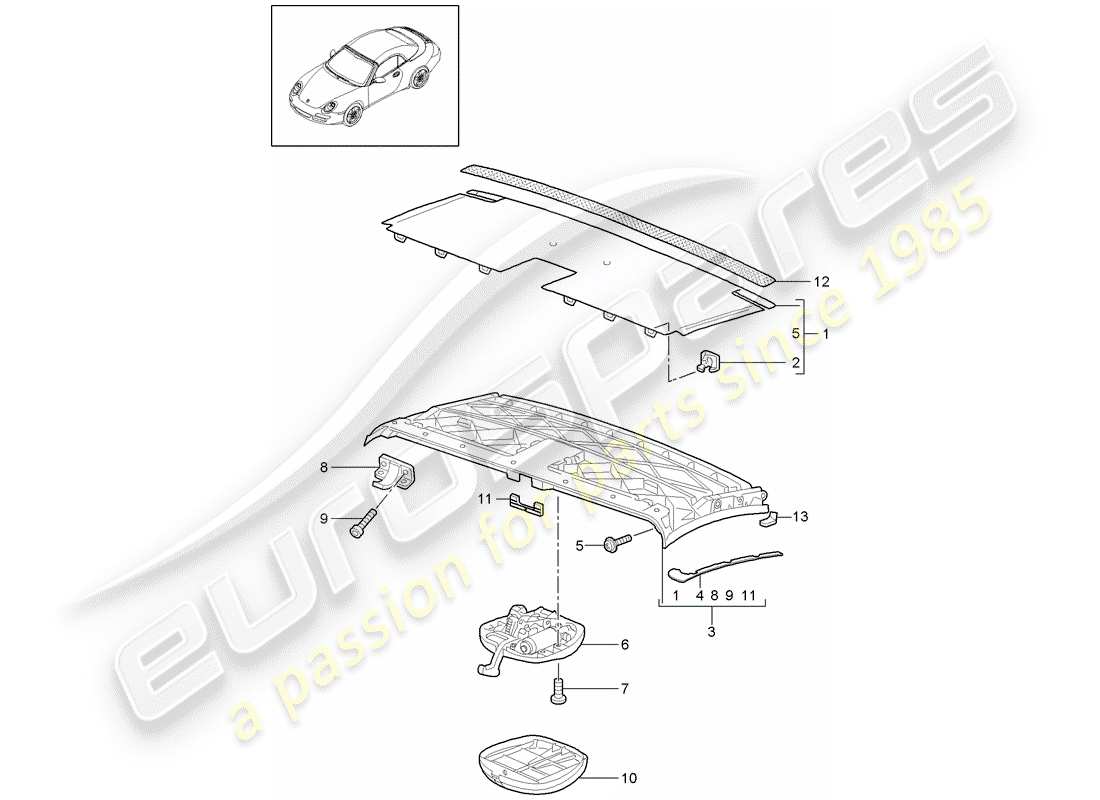porsche 2011 (997-2) top frame ersatzteildiagramm