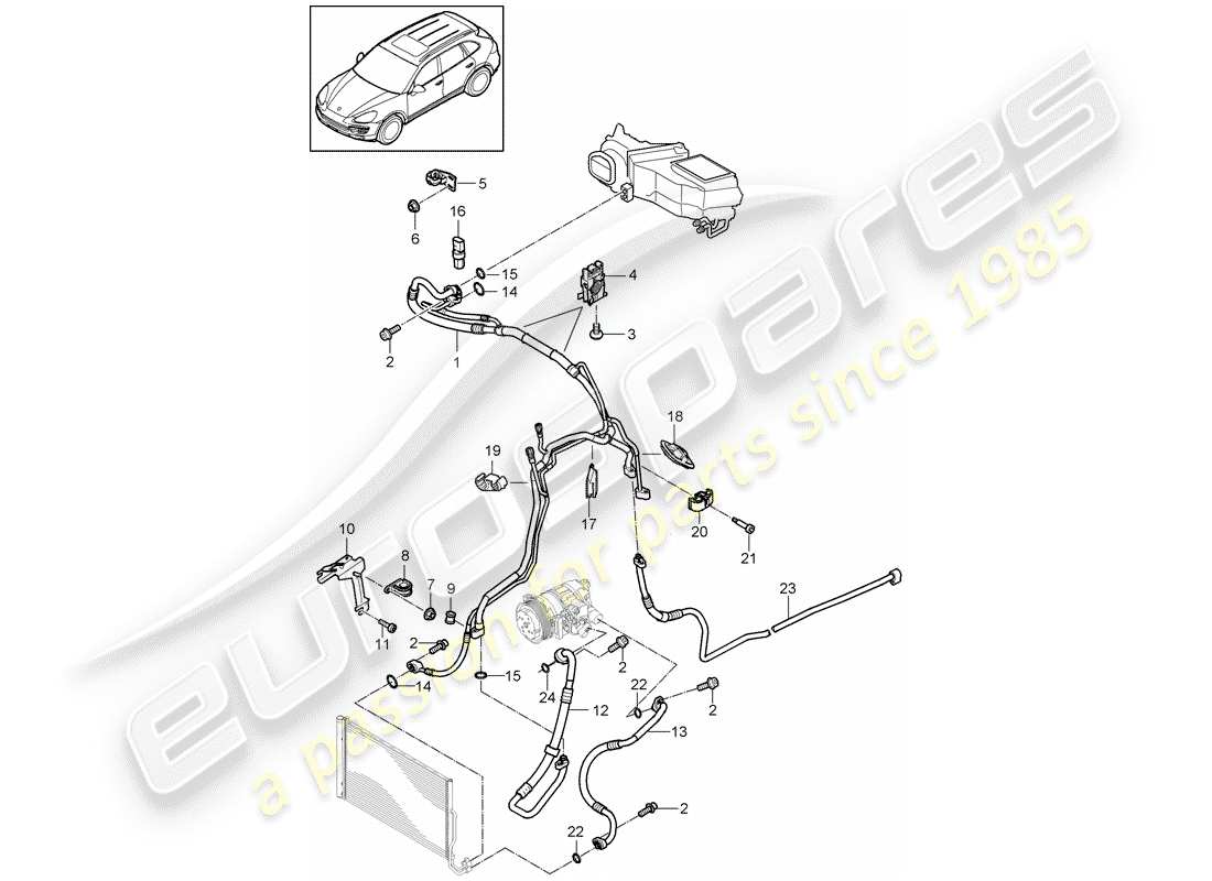 porsche 2011 (cayenne e2 92a) kältemittelkreislauf teilediagramm