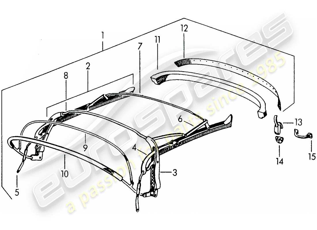 porsche 1951 (356/356a) top frame ersatzteildiagramm
