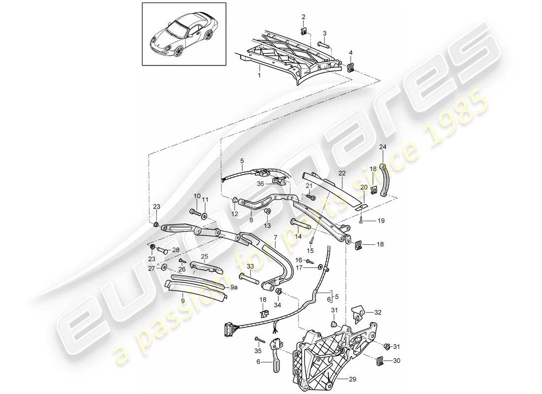 porsche 2012 (997-2) top frame ersatzteildiagramm