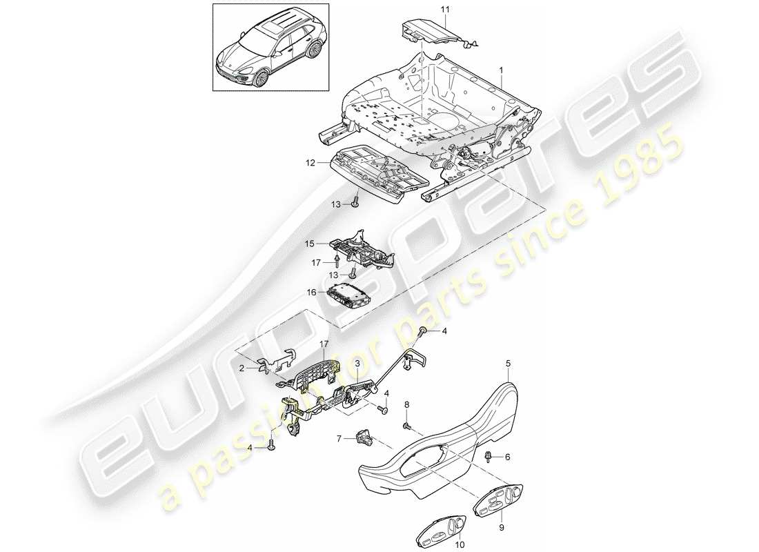 porsche 2014 (cayenne e2 92a) sitzrahmen teilediagramm