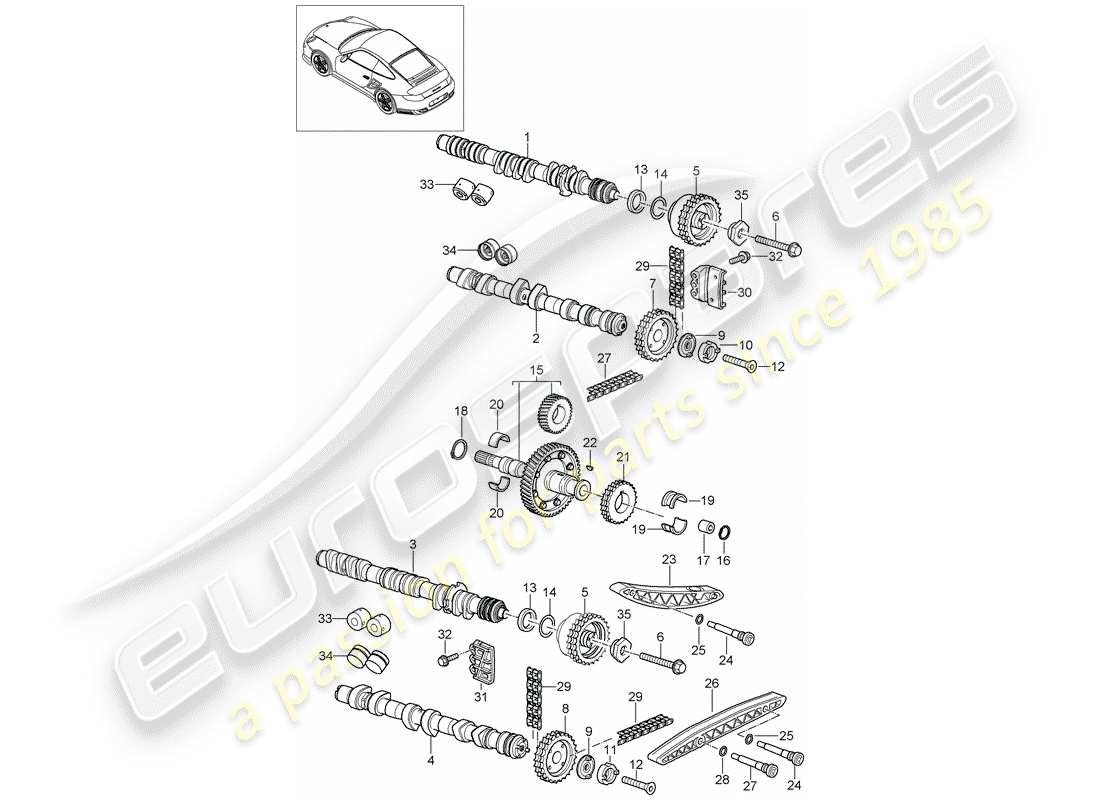 porsche 2008 (997-1 turbo / gt2) ventilsteuerung teilediagramm