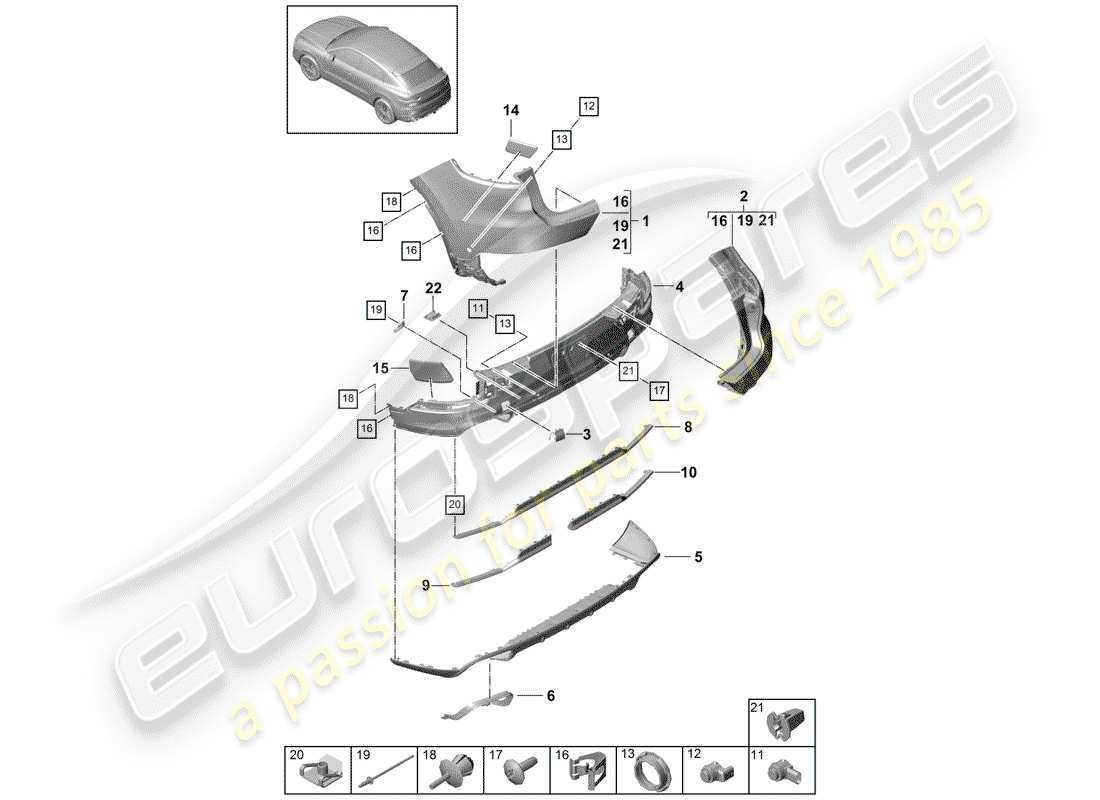 porsche 2018 (cayenne e3 9ya/9yb) stoßstange ersatzteildiagramm