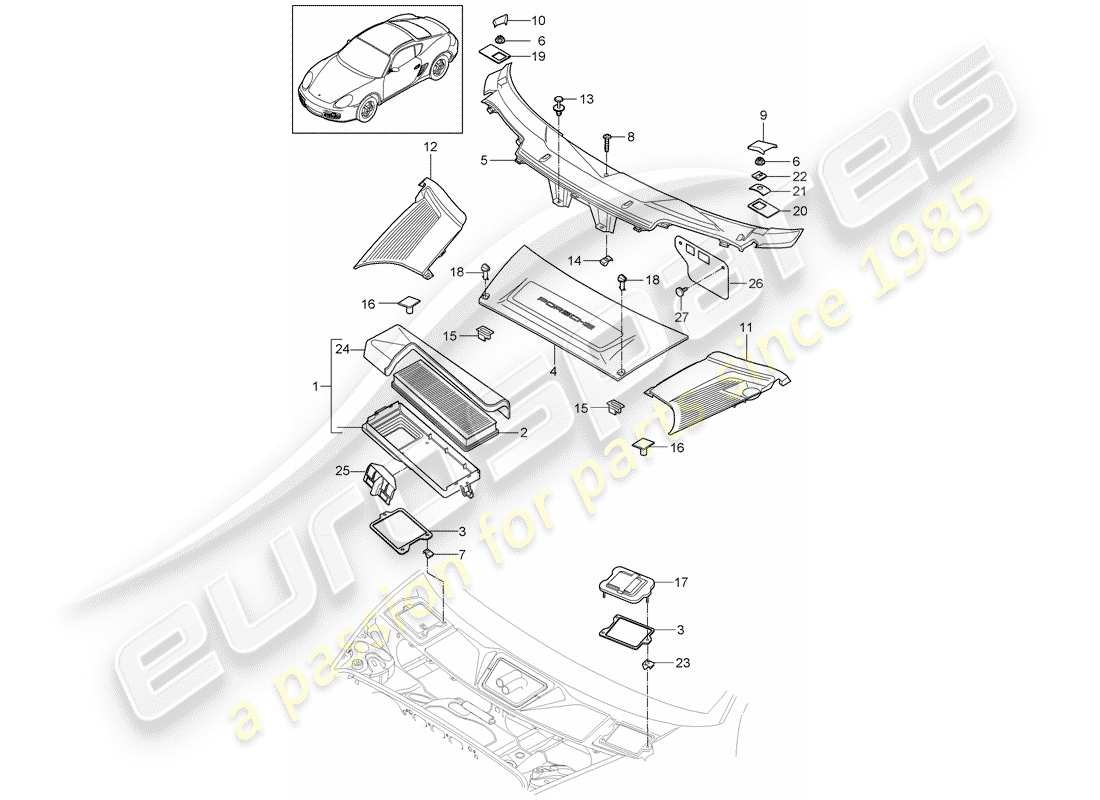 porsche 2008 (987 cayman) partikelfilter ersatzteildiagramm