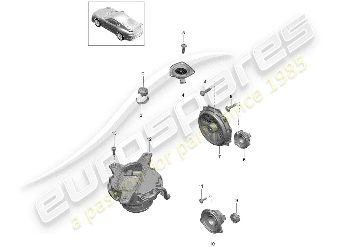 porsche 2016 (991-1 r/gt3/rs) lautsprecher-teilediagramm