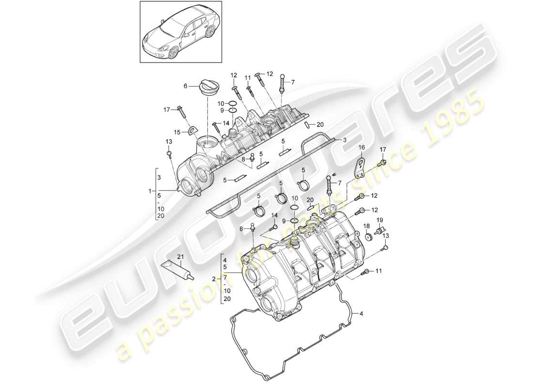 porsche 2010 (cayenne e1 9pa) ventildeckel teilediagramm