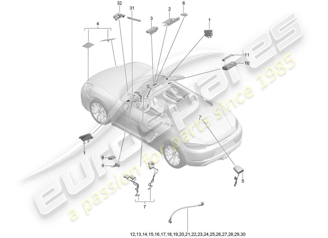 porsche 2018 (718 boxster) antenne teilediagramm
