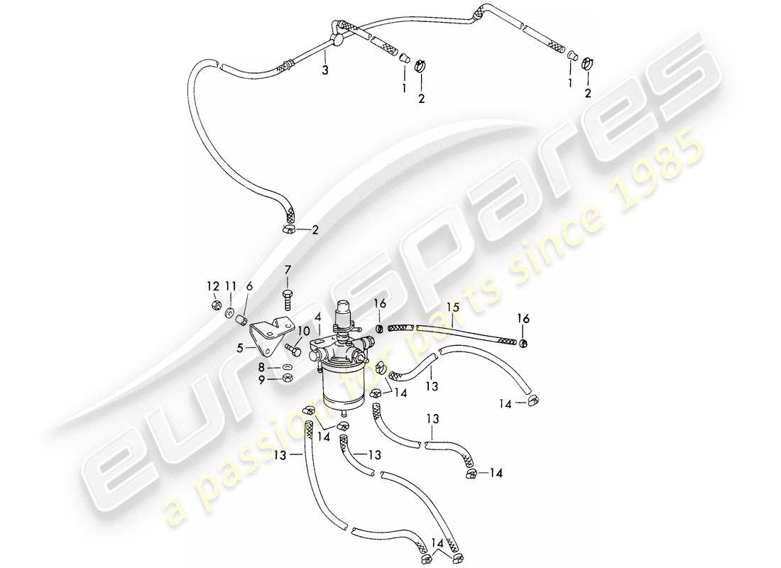 porsche 1973 (911) kraftstofffilter - mit: - leitungen ersatzteildiagramm
