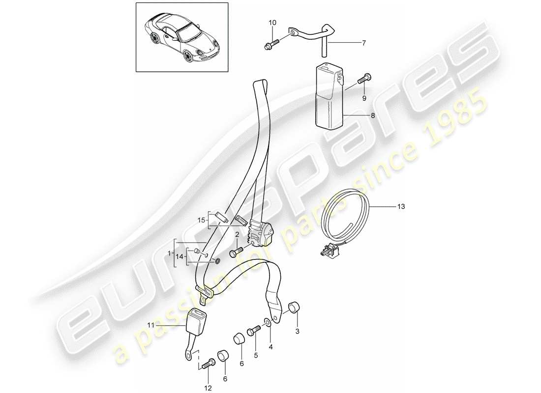 porsche 2011 (997-2) sicherheitsgurt - teilediagramm