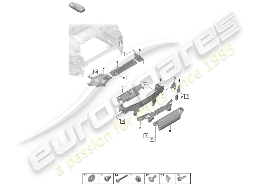 porsche 2020 (992-1) stoßstangenträger hinten und hitzeschild 911 dakar teilediagramm