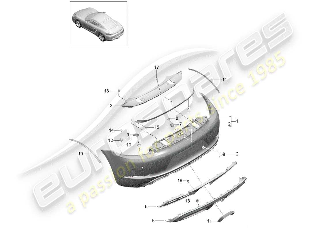 porsche 2020 (718 cayman) stoßstange ersatzteildiagramm