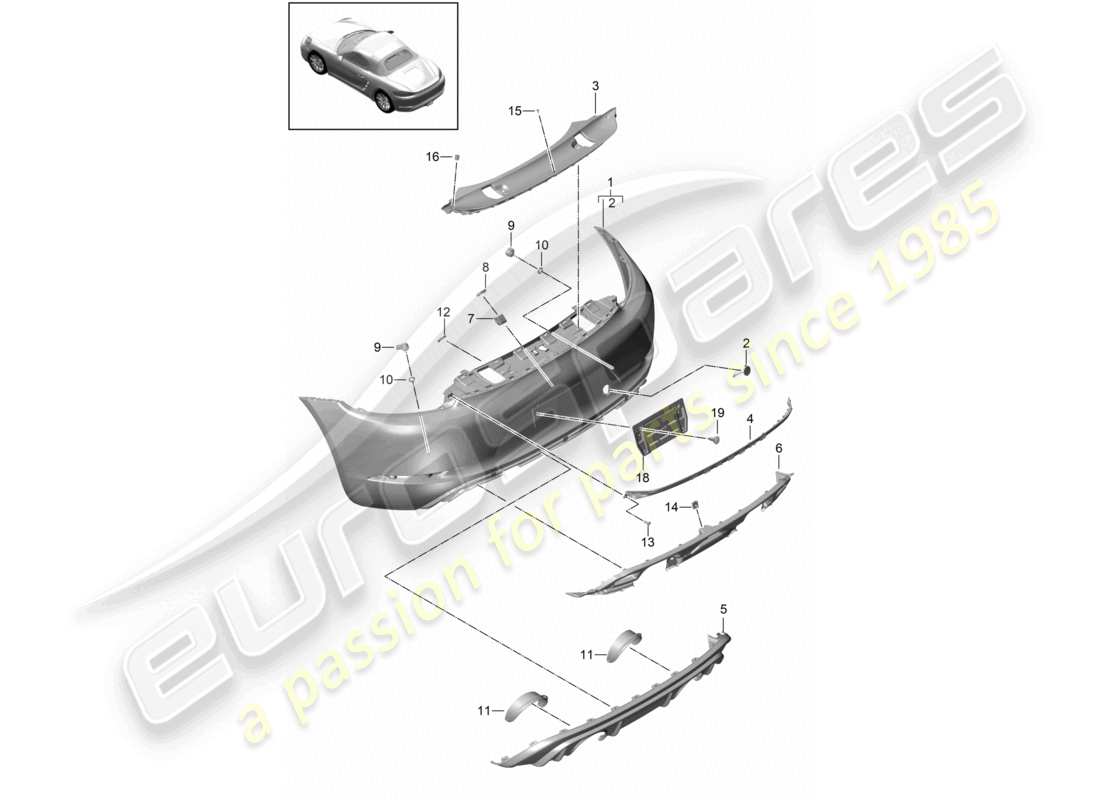 porsche 2018 (718 boxster) stoßstange hinten gts 4.0 teilediagramm