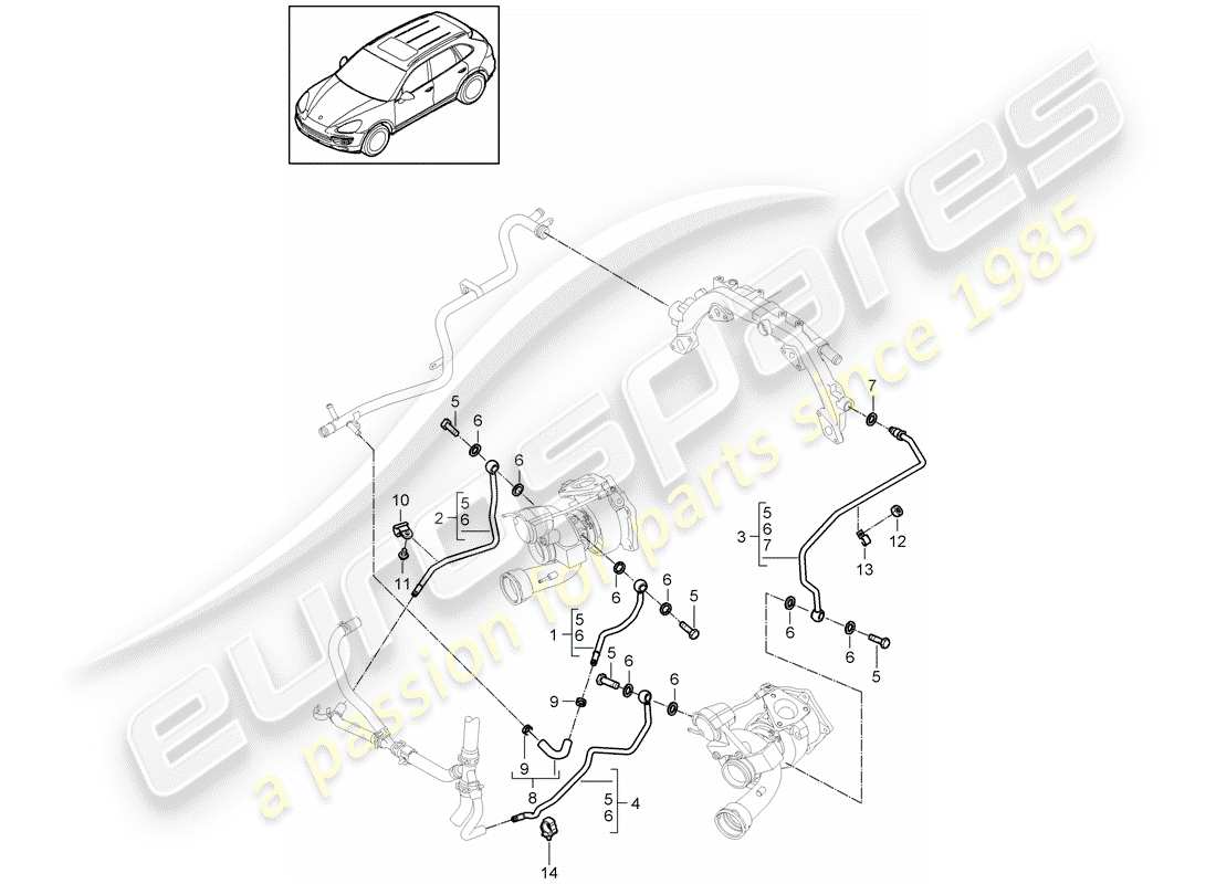 porsche 2014 (cayenne e2 92a) abgasturbolader teilediagramm