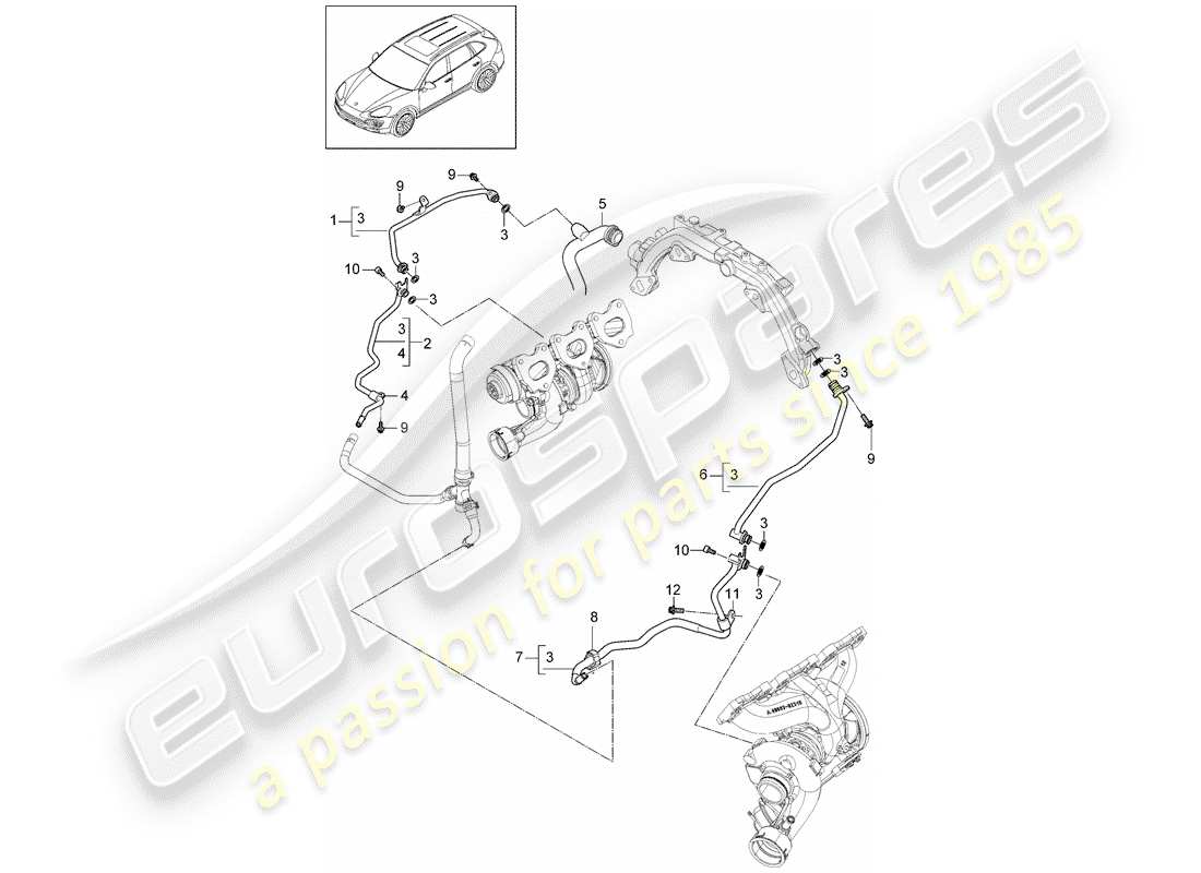 porsche 2014 (cayenne e2 92a) wasserrohr ersatzteildiagramm