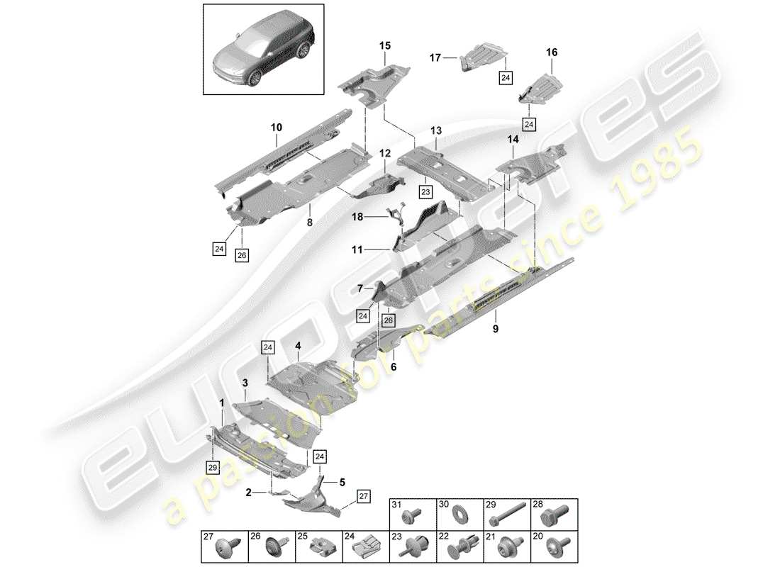 porsche 2018 (cayenne e3 9ya/9yb) lining ersatzteildiagramm