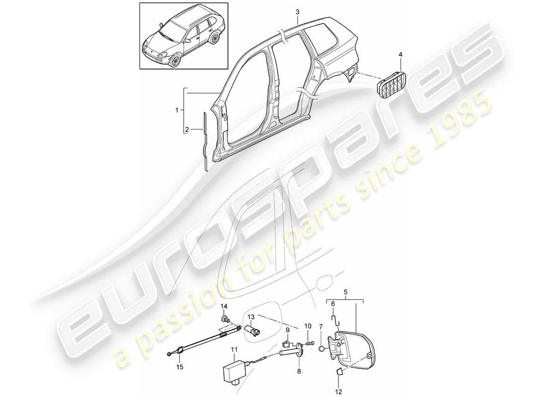 porsche 2008 (cayenne e1 9pa) seitenwand teilediagramm