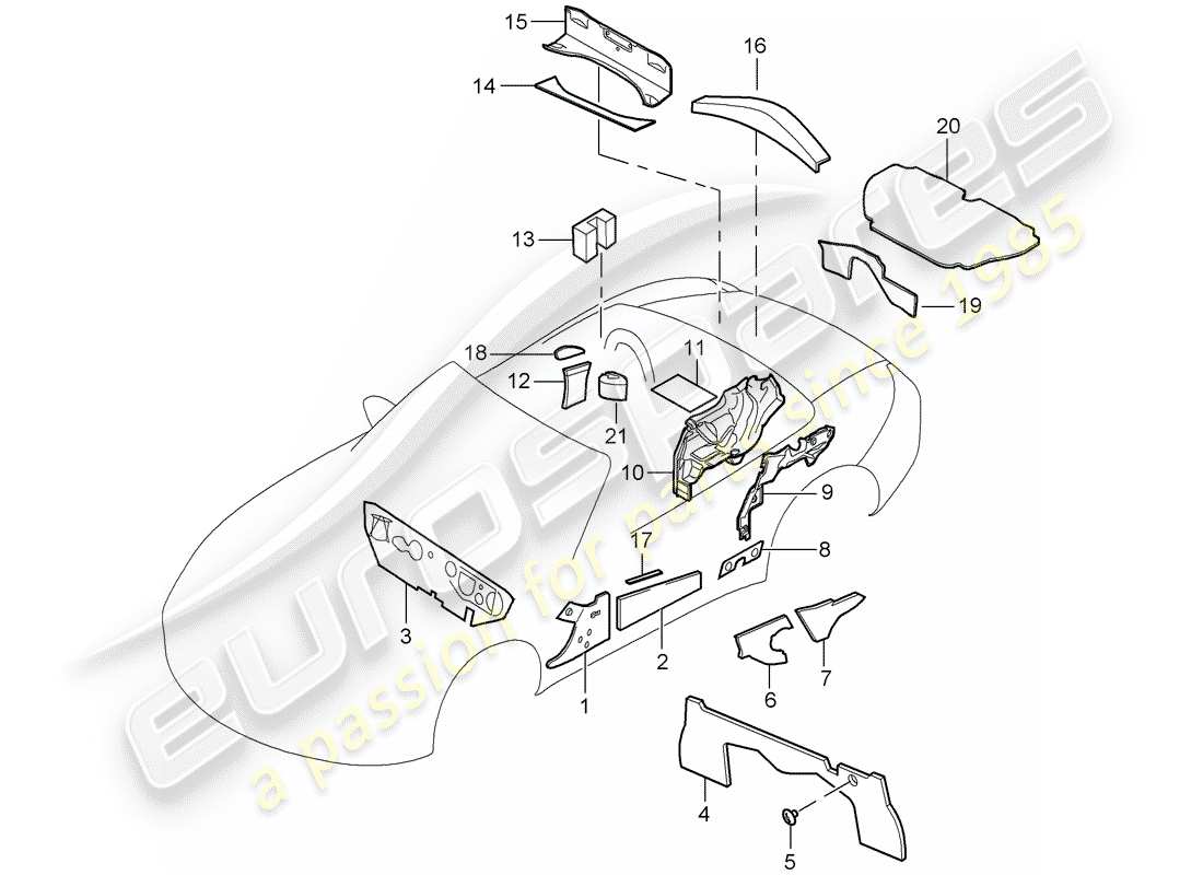 porsche 2010 (987 boxster) karosserie teilediagramm