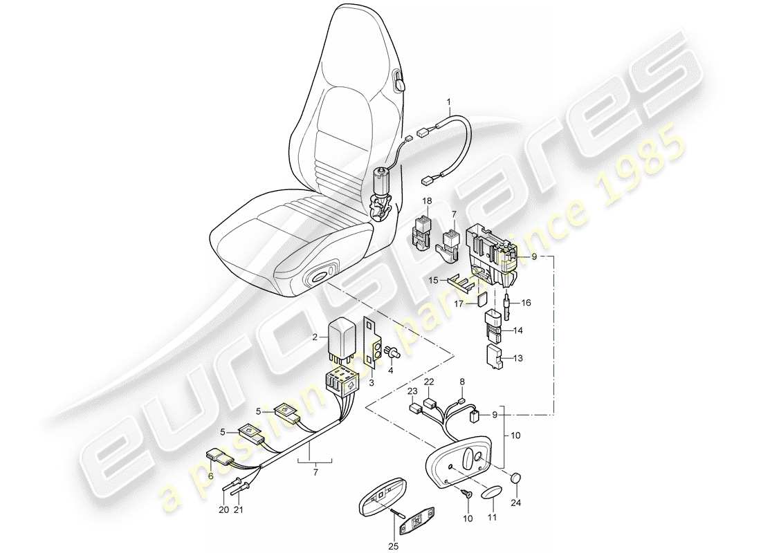 porsche 1998 (986 boxster) kabelbäume - schalter - komfortsitz ersatzteildiagramm