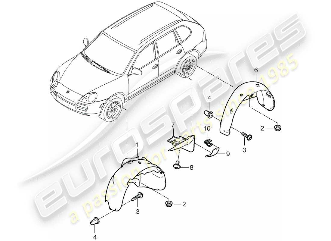 porsche 2008 (cayenne e1 9pa) beschichtung teilediagramm