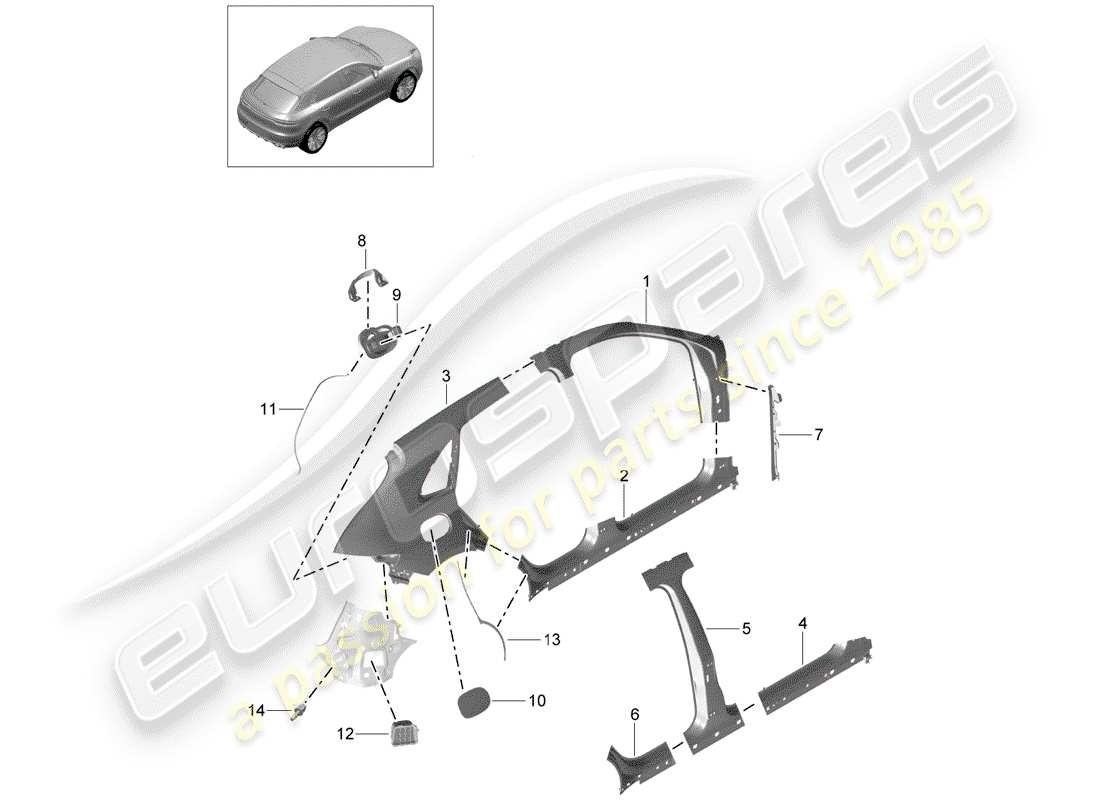 porsche 2020 (macan) seitenwand teilediagramm