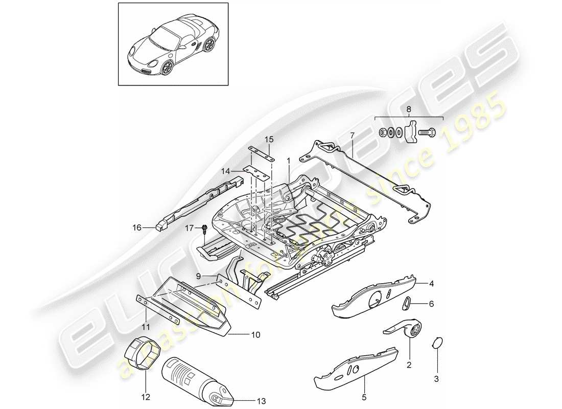porsche 2009 (987 boxster) sitzrahmen teilediagramm