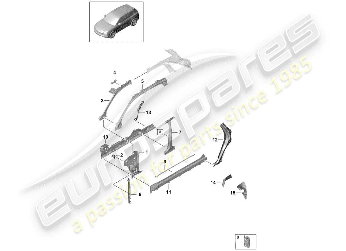 porsche 2018 (cayenne e3 9ya/9yb) seitenwand teilediagramm