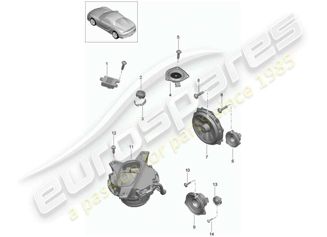 porsche 2016 (981 boxster spyder) lautsprecher-teilediagramm