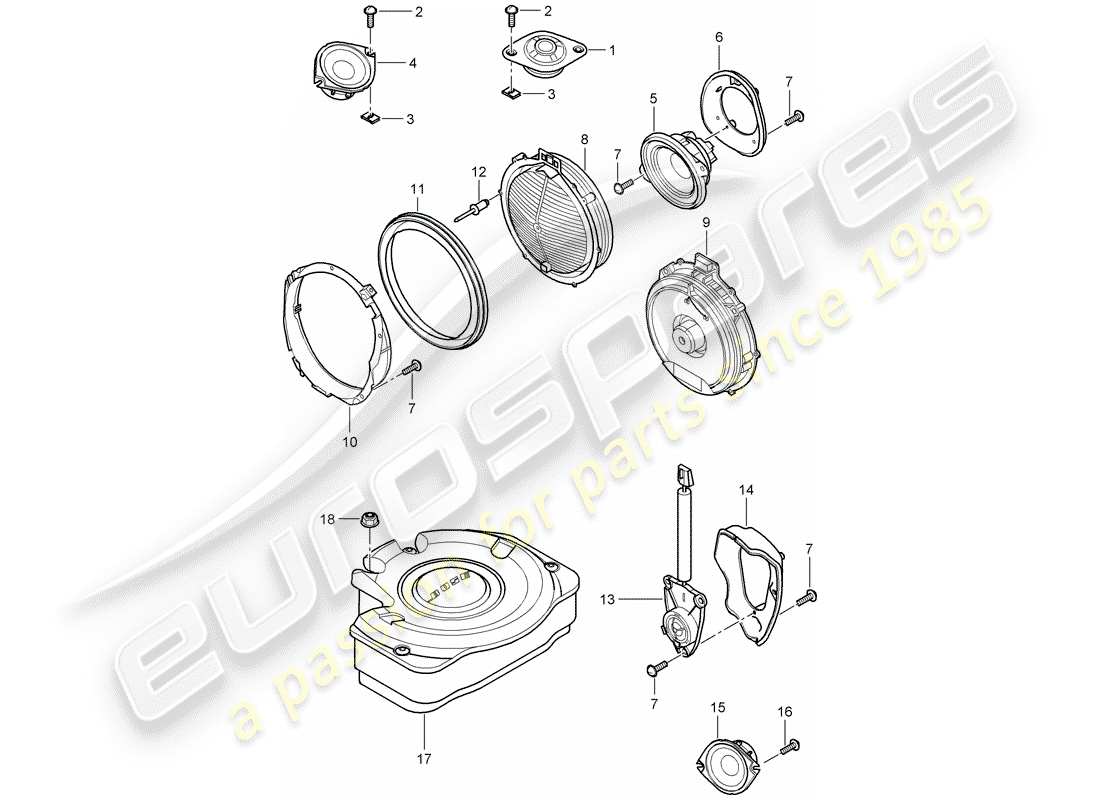 porsche 2010 (cayenne e1 9pa) lautsprecher teilediagramm