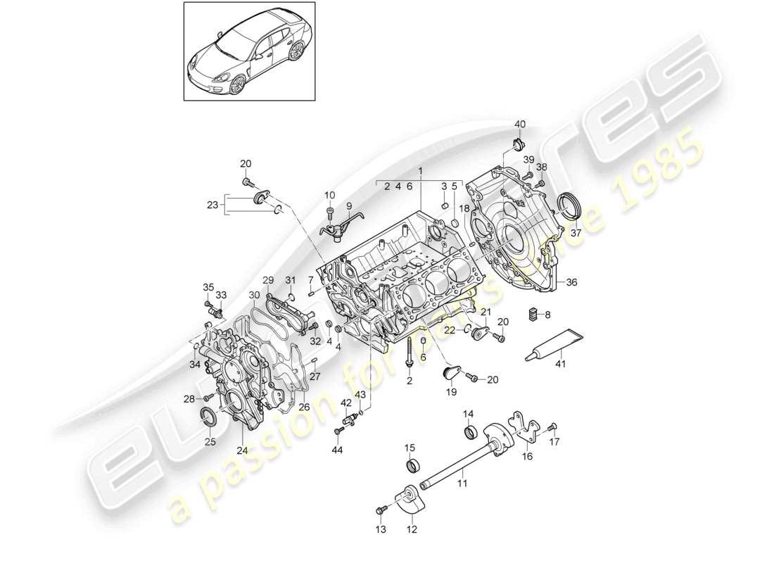 porsche 2010 (cayenne e1 9pa) kurbelgehäuse einzelteile teilediagramm