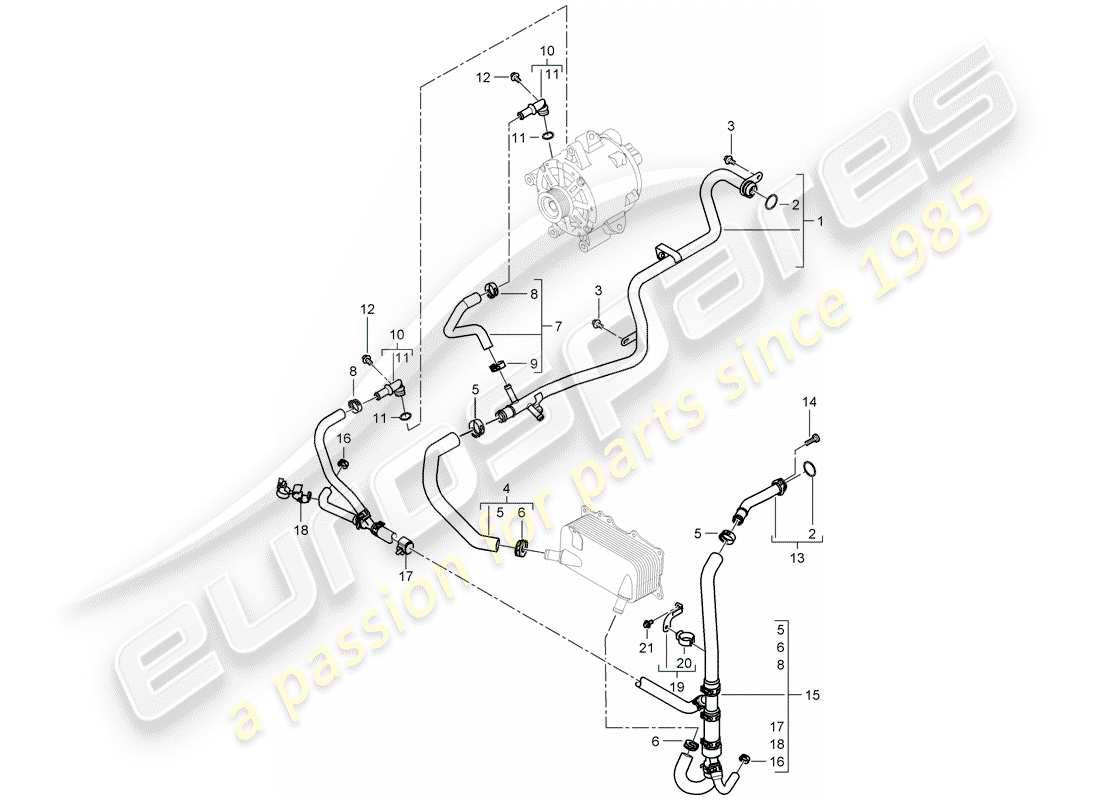 porsche 2010 (cayenne e1 9pa) wasserkühlen teilediagramm