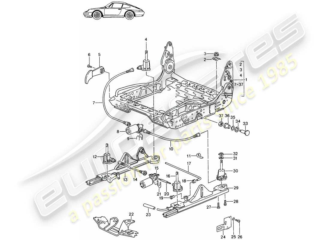 porsche 1987 (seats for 944/968/911/928) rahmen für sitz - sportsitz - elektr. vertikale verstellung - d - mj 1994>> - mj 1994 ersatzteildiagramm