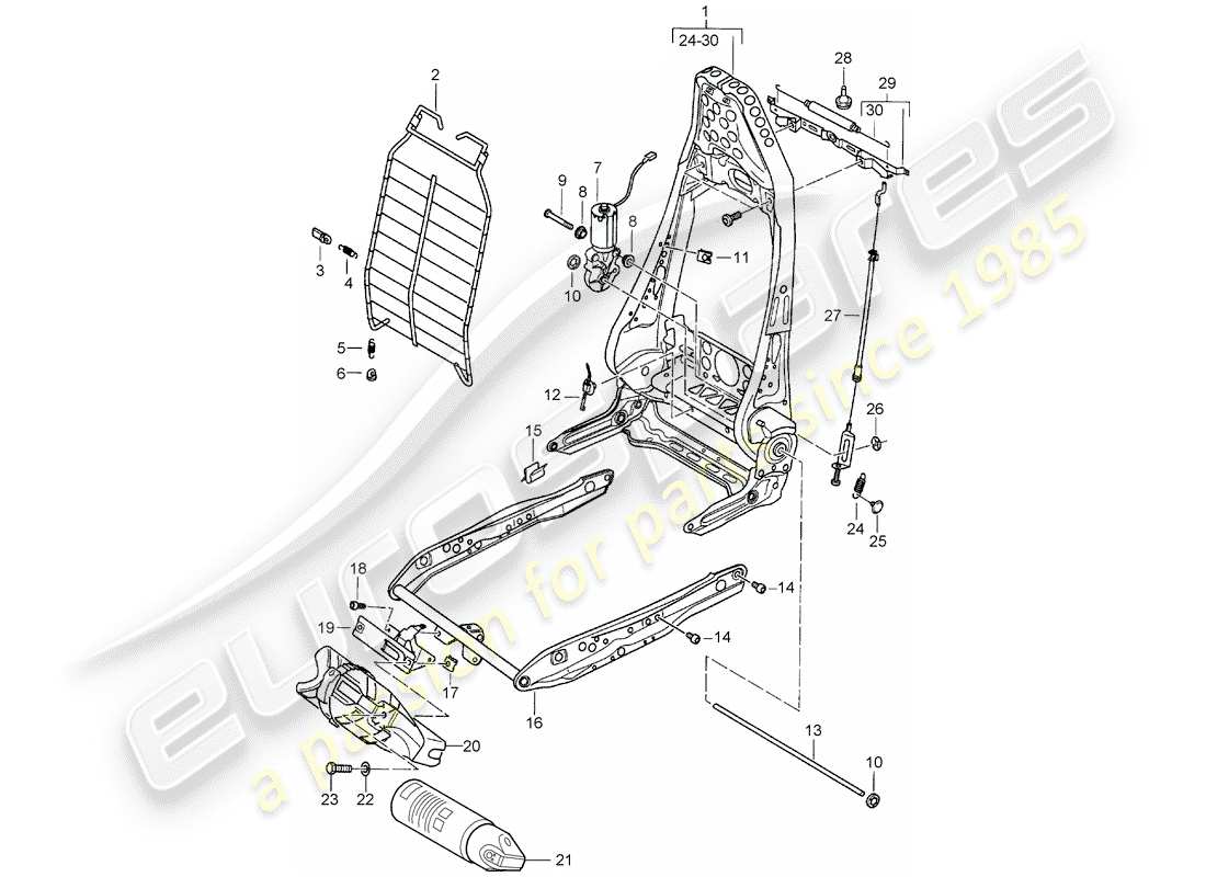 porsche 2000 (986 boxster) rahmen - rückenlehne - rahmen für sitz - standardsitz - komfortsitz ersatzteildiagramm